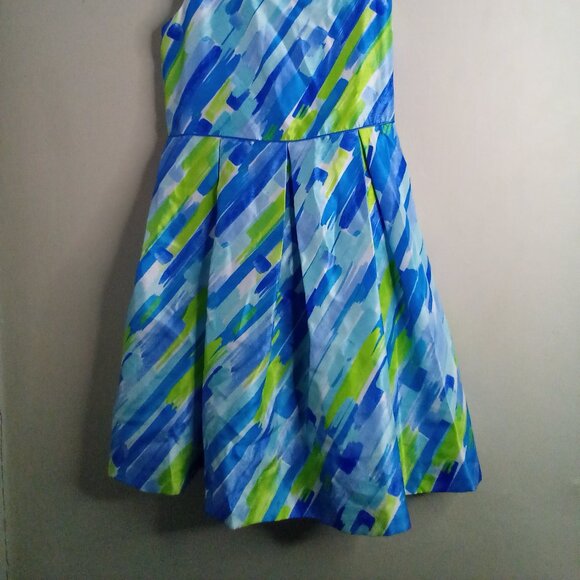 Bonnie Jean Dress Girls 16 Sleeveless Satin Pattern Blue Green - Picture 2 of 15